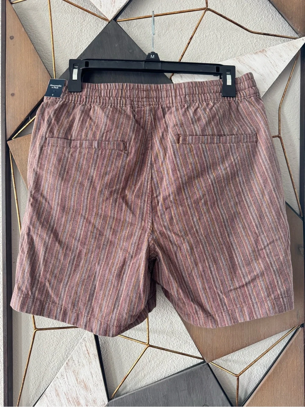 Abercrombie & Fitch Men's Striped Drawstring Shorts in Mauve and Brown Tones - Picture 2 of 3